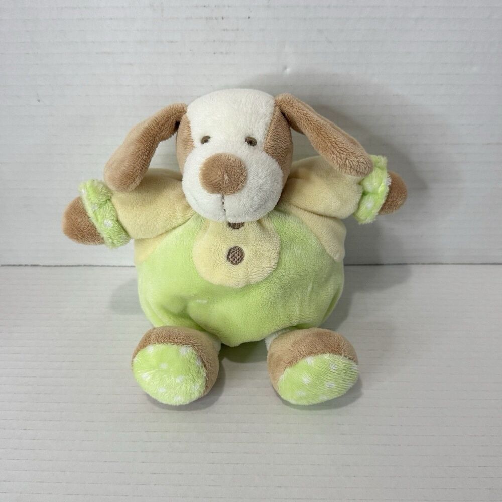 Aurora Babyโ Green Yellow Brown Puppy Dog Fluffy Plush Bean Bag Stuffed Animal